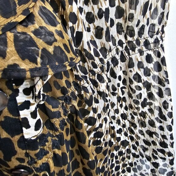 Women's Leopard Print Sheer Ruffled Blouse, Size Small - Picture 14 of 17